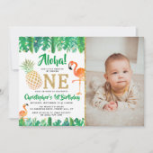 トロピカルサマービーチルアウ（ハワイ式宴会）ボーイズ写真1st誕生日 招待状 (正面)