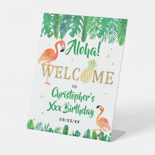 トロピカルサマービーチルアウ（ハワイ式宴会）ボーイズ誕生日 台座サイン (正面)