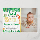 トロピカルサマービーチルアウ(ハワイ式宴会)ボーイズ1歳実在誕生日 箔招待状 (正面)