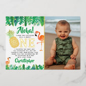 トロピカルサマービーチルアウ(ハワイ式宴会)ボーイズ1stバースデーフォト 箔招待状 (正面)