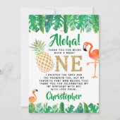 トロピカルサマービーチルアウ(ハワイ式宴会)ボーイズ1st誕生日 サンキューカード (正面)