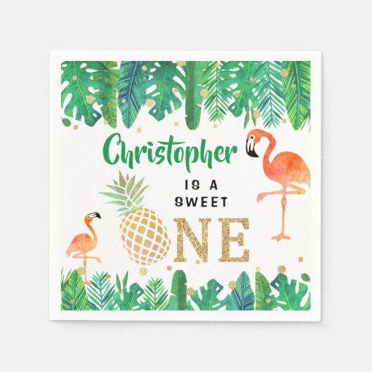 トロピカルサマービーチルアウ(ハワイ式宴会)ボーイズ1st誕生日 スタンダードカクテルナプキン (正面)