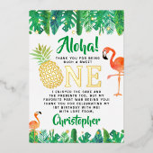 トロピカルサマービーチルアウ(ハワイ式宴会)ボーイズ1st誕生日 箔招待状 (正面)