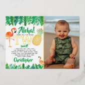 トロピカルサマービーチルアウ（ハワイ式宴会）ボーイズ2ndバースデーフォト 箔招待状 (正面)