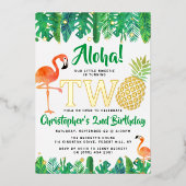 トロピカルサマービーチルアウ(ハワイ式宴会)ボーイズ2ndバースデー実在 箔招待状 (正面)