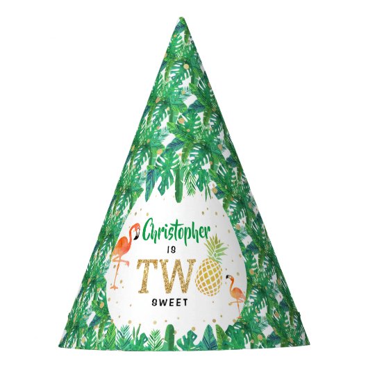 トロピカルサマービーチルアウ(ハワイ式宴会)ボーイズ2nd誕生日 パーティーハット (正面)