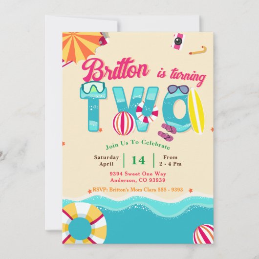トロピカルサマービーチ第2誕生日 招待状 (正面)