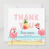 トロピカルサマーピンクフラミンゴ誕生日フラット サンキューカード (正面)