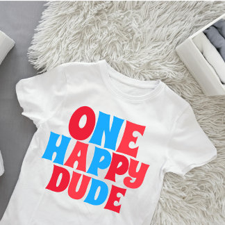 トロピカルサマーファーストバースデーパーティーの幸せな男の子 ベビーTシャツ