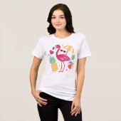 トロピカルサマーフラミンゴとパイナップルのビーチ トライブレンドTシャツ (正面全面)