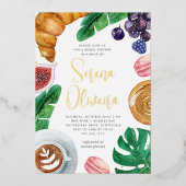 トロピカルサマーブライダルシャワーブランチ金ゴールド 箔招待状 (正面)