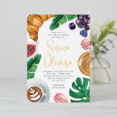 トロピカルサマーブライダルシャワーブランチ金ゴールド 箔招待状 (立ち正面)