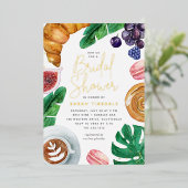 トロピカルサマーブライダルシャワーブランチ金ゴールド 箔招待状 (立ち正面)
