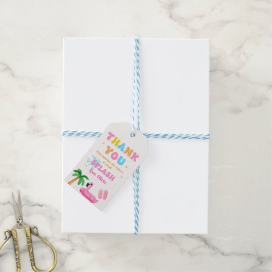 トロピカルサマープールパーティースプラッシュありがとう ギフトタグ (より糸付き)