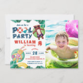 トロピカルサマープールパーティー誕生日写真 招待状 (正面)