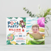 トロピカルサマープールパーティー誕生日写真 招待状 (スタンド正面)
