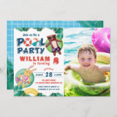 トロピカルサマープールパーティー誕生日写真 招待状 (正面/裏面)