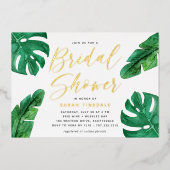 トロピカルサマーモンステラ葉ブライダルシャワー 箔招待状 (正面)