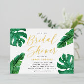 トロピカルサマーモンステラ葉ブライダルシャワー 箔招待状 (立ち正面)