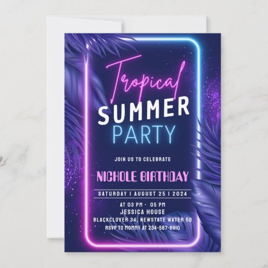 トロピカルサマー夜の招待パーティー 招待状 (正面)