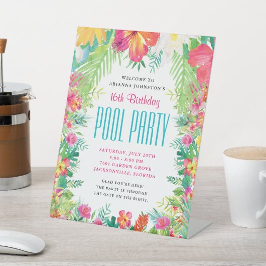 トロピカルサマー誕生日ルアウ（ハワイ式宴会）プールパーティー歓迎 台座サイン (インサイチュ)