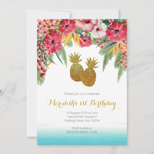 トロピカルサマー誕生日招待状 招待状 (正面)