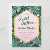 トロピカルサマー赤面ピンクグリーンSweet sixteen 招待状 (正面)