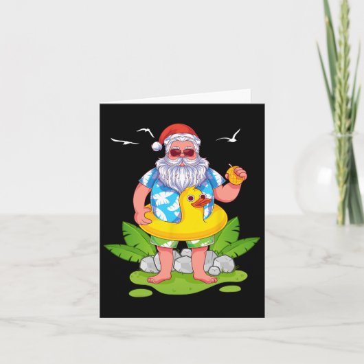 トロピカルサマー面白いハワイアンサンタクロースクリスマス カード (正面)