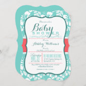 トロピカルサンゴとアクアパターンエレガント、ベビーシャワー 招待状 (正面/裏面)