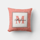 トロピカルサンゴとホワイト葉ズモノグラパターン(の模様が)あるム クッション (正面)