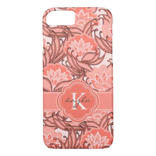 トロピカルサンゴの花の模様(モノグラム) Case-Mate iPhoneケース (裏面)