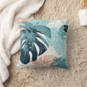 トロピカルサンゴティール(緑がかった色)ピンク葉リーフモダンズ クッション (ブランケット)
