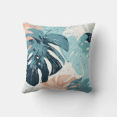 トロピカルサンゴティール(緑がかった色)ピンク葉リーフモダンズ クッション (裏面)