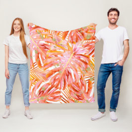 トロピカルサンゴバラ金ゴールドリーフパターン金ゴールドグリッター フリースブランケット