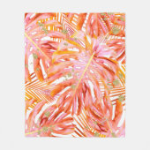 トロピカルサンゴバラ金ゴールドリーフパターン金ゴールドグリッター フリースブランケット (正面)