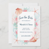 トロピカルサンゴ礁 |水彩ビーチ貝 セーブザデート (正面)