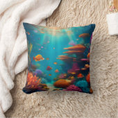 トロピカルサンゴ礁(色あり鮮やか) クッション (ブランケット)