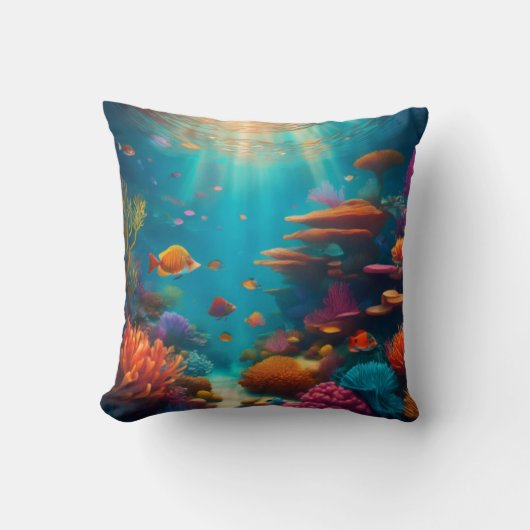 トロピカルサンゴ礁(色あり鮮やか) クッション (正面)