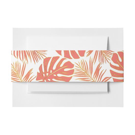 トロピカルサンゴ、金ゴールドモンステラ葉、パーム結婚ズの 招待状ベリーバンド (正面例)