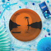 トロピカルサンセットアート ペーパープレート (パーティー)