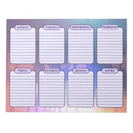 トロピカルサンセットウィークリープランナーティア遠くに ノートパッド (正面)