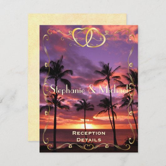 トロピカルサンセットウェディングレセプションカード エンクロージャーカード (正面/裏面)