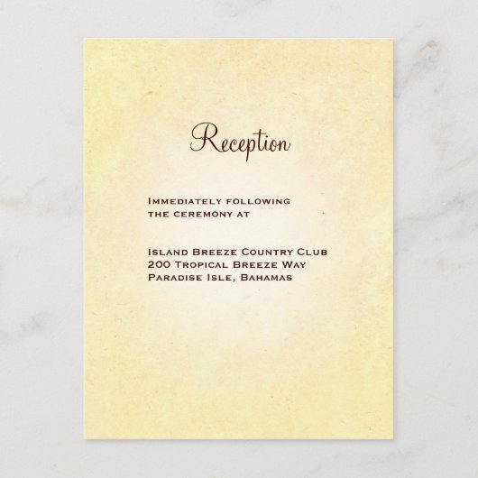 トロピカルサンセットウェディングレセプションカード エンクロージャーカード (裏面)