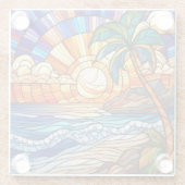 トロピカルサンセットオンビーチステンドグラス ガラスコースター (裏面)