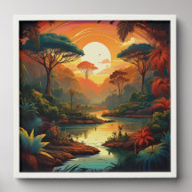 トロピカルサンセットジャングル – 緑豊かなリバーシーン