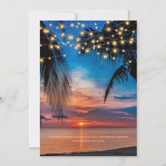 トロピカルサンセットストリングライツパームビーチ結婚式 招待状 (裏面)