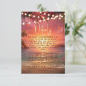 トロピカルサンセットストリングライトビーチ結婚式詳細 エンクロージャーカード (スタンド正面)