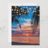 トロピカルサンセットストリングライト パームビーチウェディング 招待状 (正面)