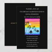 トロピカルサンセットセーリング誕生日 招待状 (正面/裏面)