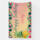 トロピカルサンセットパイナップルガールズハッピーバースデー 横断幕 (縦)